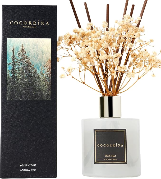 Cocorrína Reed Diffuser Sets, 6.7 oz. Black Forest Diffuser with Sticks Home Fragrance Reed Diffuser for Bathroom Shelf Decor
