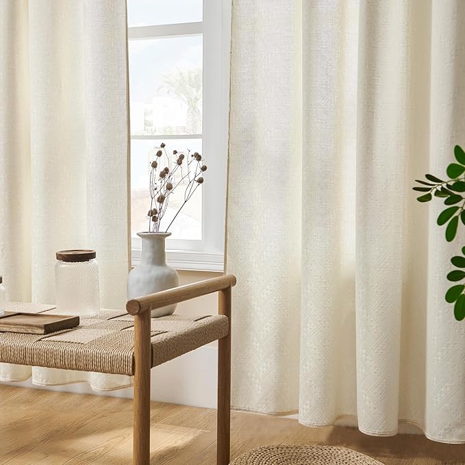 Joydeco Beige Boho Curtains 96 Inches Long 2 Panels, Super Soft Bohemian Farmhouse Curtains, Semi Sheer Light Filtering Drapes for Bedroom Living Room (Rod Pocket with No Tassels, 52Wx96L)