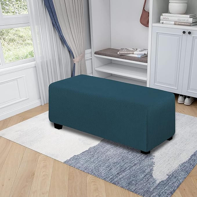 Easy-Going Stretch Ottoman Cover Folding Storage Stool Furniture Protector Soft Rectangle slipcover with Elastic Bottom(Ottoman X-Large,Deep Teal)