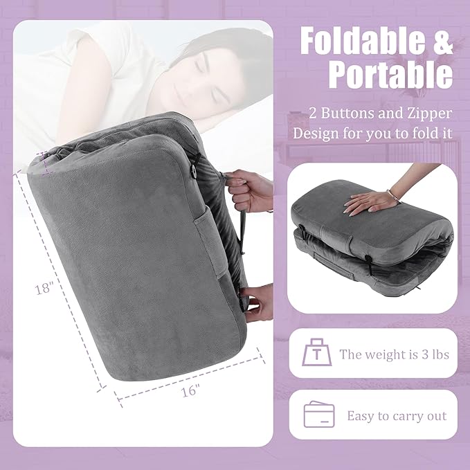 HOMBYS Inflatable Wedge Pillow with Foam Backrest Pillow & Headrest, Adjustable Angle, Soft Headboard for Adult, Elderly, Pregnant Resting & Reading, Foldable & Poratable, Pump Include