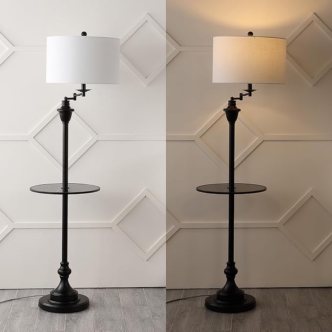 JONATHAN Y JYL3055D Cora 60" Metal/Glass LED Side Table and Floor Lamp, Contemporary,Transitional for Bedroom, Living Room, Office, Kids Room, College Dorm, Bookcase, LED Bulb Included, Black