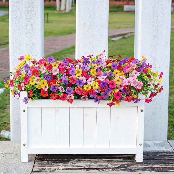 48 Bundles Artificial Flowers for Outdoors Decoration, UV Resistant Silk Violet with Leaf Grass and Eucalyptus Spring Fake Plants for Outside Indoor Yard Home Patio Porch Decor, Mix 5 Colors