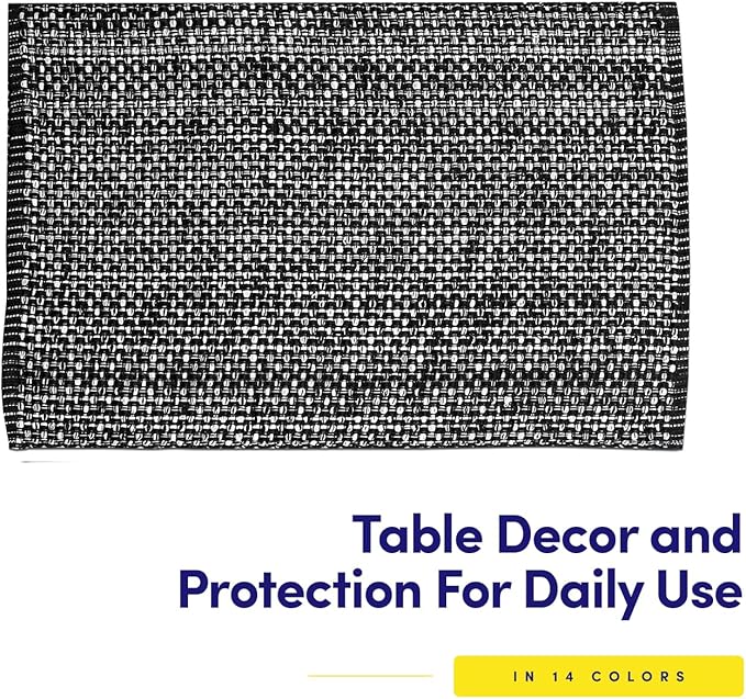 Sweet Home Collection 100% Cotton Placemats for Dining Room Rectangle Two Tone Woven Fabric 13" x 19" Soft Durable Table Mat Set, Set of 6, Black