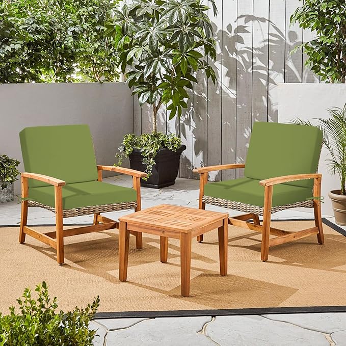 Outdoor Deep Seat Cushion Set of 2, 24 x 24 Inch Waterproof and Fade Resistant Patio Furniture Cushion Backrest with Ties for Patio Garden Yard and Balcony (Green-2Pcs, 24x24Inch)