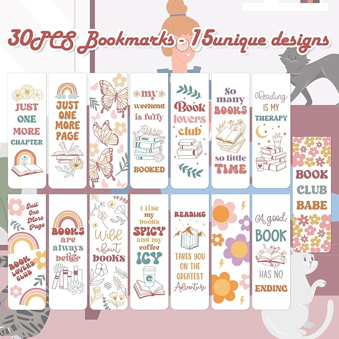 Groovy Floral Magnetic Bookmark - 30Pcs Inspirational Magnetic Bookmarks Boho Floral Rainbow Butterfly Book Mark Magnets Page Marker Clip Gifts for Book Lovers Students Teacher School Reading