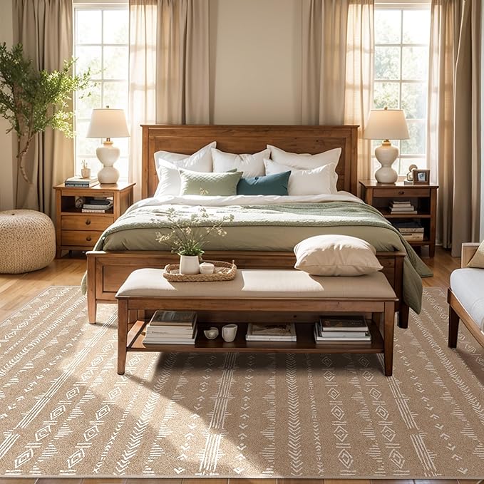 Area Rug 6x9 Living Room Distressed Area Rugs, Non Slip Washable Rugs Large Moroccan Boho Farmhouse Rug for Bedroom Dining Room, Neutral Low Pile Indoor Floor Carpet, Coffee
