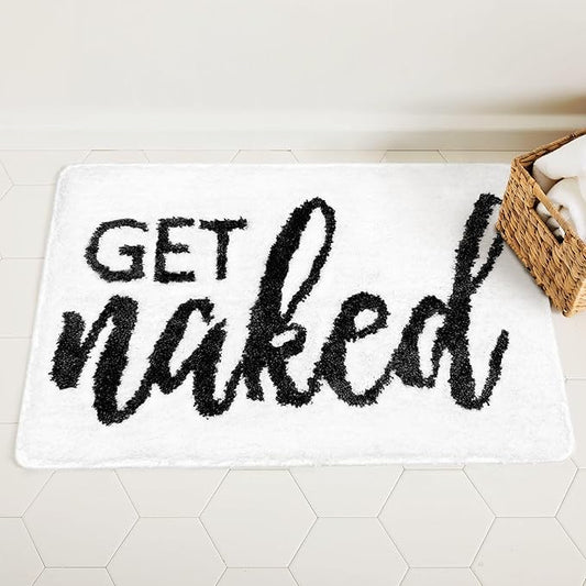 Get Naked Bathroom Rugs - Funny Bath Mats for Bathroom Non Slip Cute Carpet Floor Decor Water Absorbent Bath Rugs for Sink Bathtub and Shower White 24" x 36"