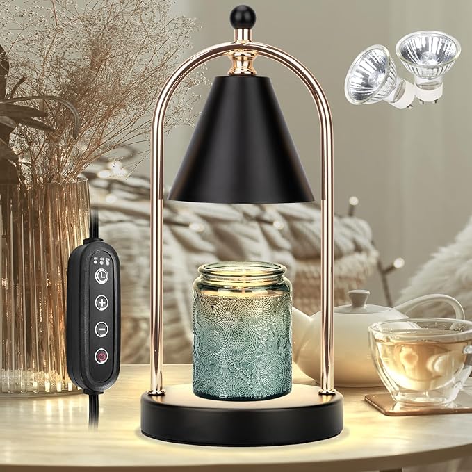 Soilsiu Candle Warmer Lamp with Timer, Electric Black Light for Bedroom, Dimmer Wax Melts Warmer for Candle Jars, Beside Lamp Gifts for Women Home Decor (2 Bulbs Included)