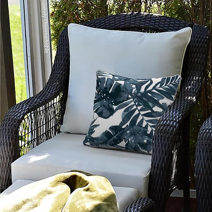 LVTXIII Outdoor Throw Pillow Covers Set of 2, Patio Waterproof Pillow Cases Fade Resistant Accent Pillow Covers for Home and Garden Furniture Decoration, 16x16, Palms Blue