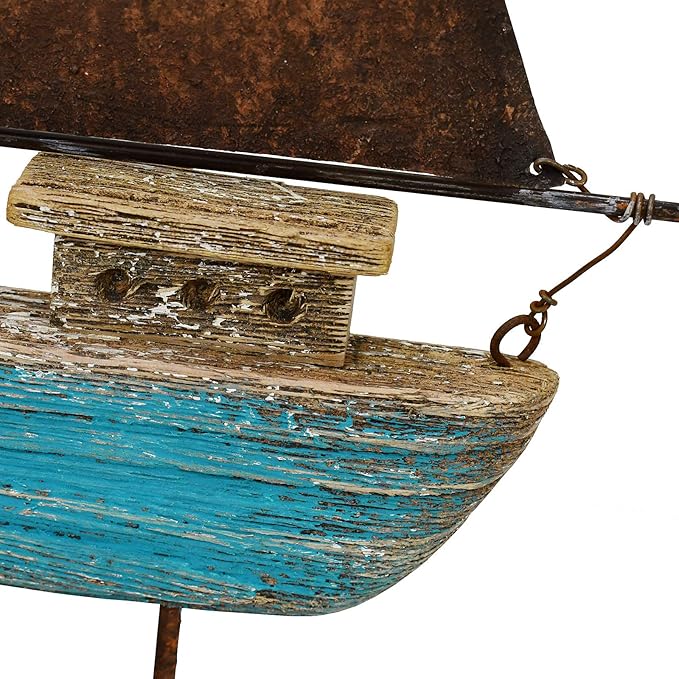 Rustic Wood Sailboat Decor Tabletop Nautical Decor, Wooden Sailboat Nautical Decoration Beach Themed Decoration Coastal Decor Sailboat Decoration for Home Mediterranean Decor (Blue)