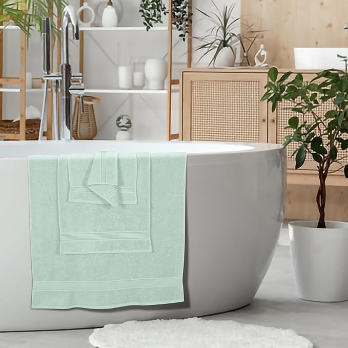 Belizzi Home Ultra Soft 6 Pack Cotton Towel Set, Contains 2 Bath Towels 28x55 inch, 2 Hand Towels 16x24 inch & 2 Wash Coths 12x12 inch, Ideal Everyday use, Compact & Lightweight - Sea Green