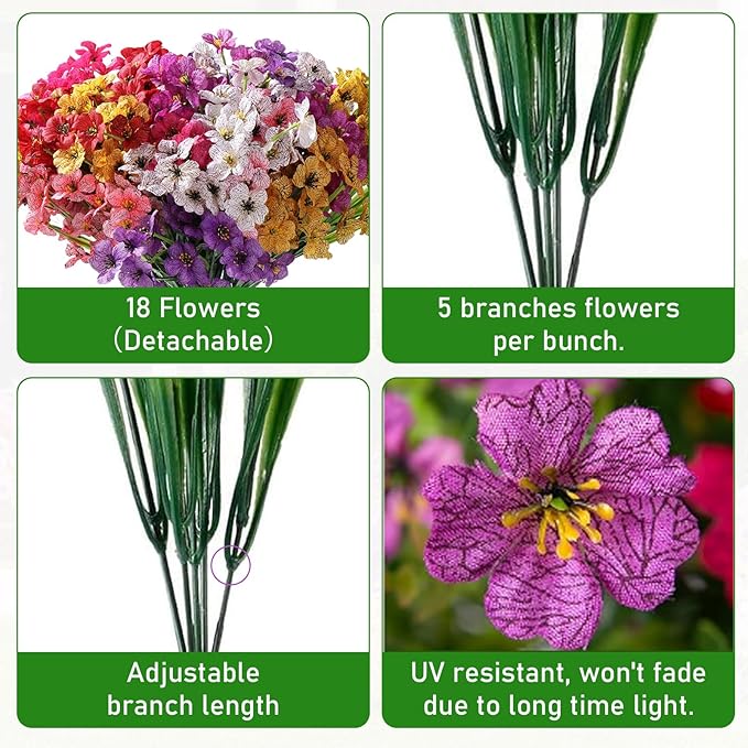 10 Bundles Artificial Flowers Outdoor, Faux Flowers UV Resistant with Plastic Plants, Faux Silk Flowers for Outdoors Outside Front Porch Hanging Planter Window Box Garden Decoration(Yellow)