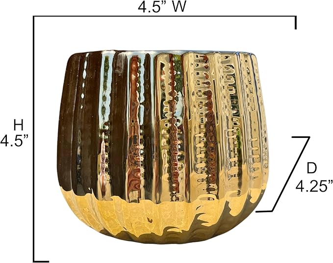 Admired By Nature 4" Ceramic Flower Planter, Ceramic Pot Planter, Indoor Ceramic Bowl, Houseplant Ceramic Pot, Decorative Planter for Indoor Plant Succulent Plant Home Décor, Lightweight, YLW Gold