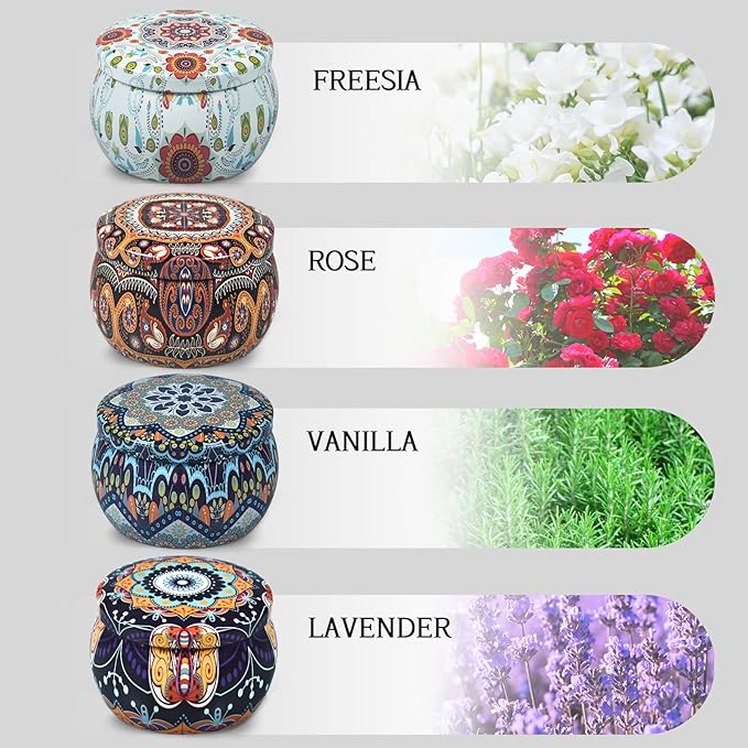 Scented Candles Gift Set for Womem: 4 Pack Package - Aromatherapy Candle Sets,Natural Soy Wax Candle Can Help Stress Relief&Body Relaxation,Very Suitable for Festival,Bath,Yoga.