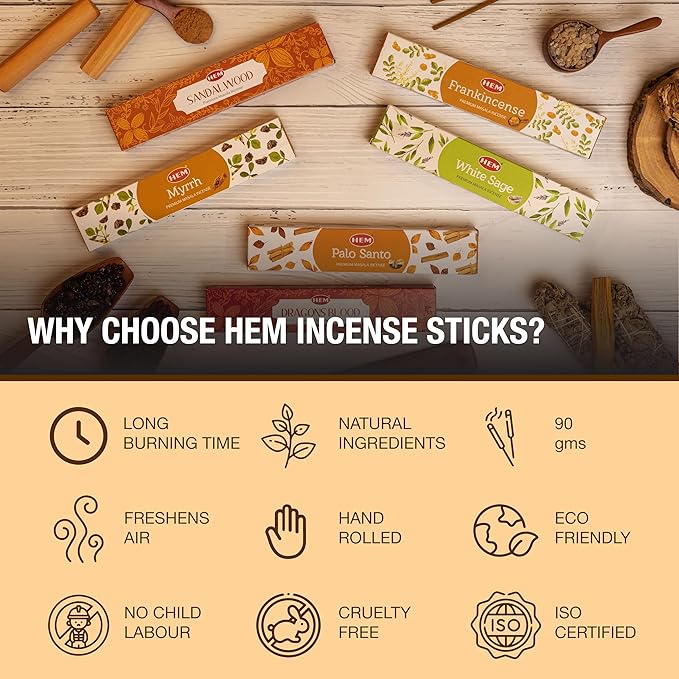 Hem Assorted Incense Sticks Variety 6 Incense Sticks x 15 GMS-Aromatherapy Incense for Relaxation, Inscents Stick Gift Set, Perfect for Meditation and Calm (Hem Woody Series)
