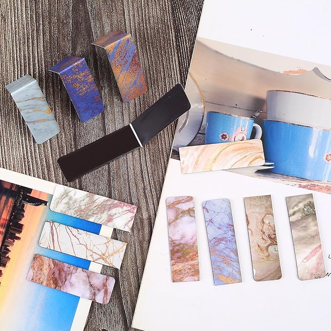30 Pcs Magnetic Bookmarks, Beautiful Marble Page Markers Magnetic, Marble Magnetic Page Stand Bookmarks for Teachers School Home Office Reading Bookmarks