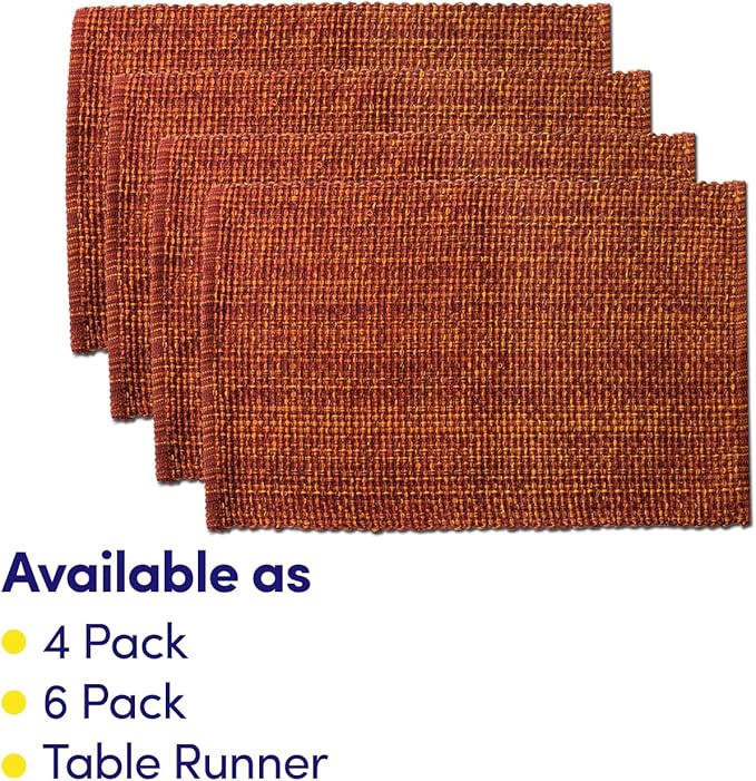 Sweet Home Collection 100% Cotton Placemats for Dining Room Rectangle Two Tone Woven Fabric 13" x 19" Soft Durable Table Mat Set, Set of 6, Rust