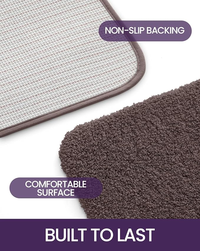 DEXI Bathroom Rug Mat 43x24, Extra Soft and Absorbent Bath Rugs, Washable Non-Slip Thick Carpet Mat for Shower Floor, Tub, Brown