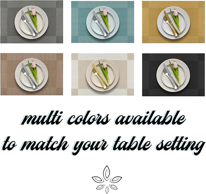 More Décor Dining Table Placemats, Washable Heat-Resistant PVC Vinyl Table Mats for Dining Room and Kitchen, Anti-Slip - Set of 4 -Gold