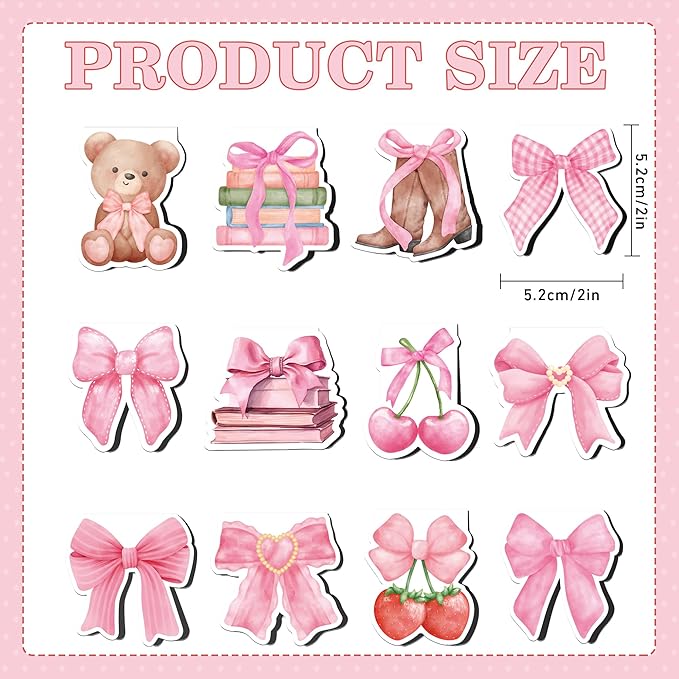 Pink Bows Coquete Magnetic Bookmarks: 12 Pcs Cute Pink Bow Magnet Book Marks, Pretty Book Markers Page Clips for Reading, Gifts for Women Girls Students Book Lovers Office School Supplies