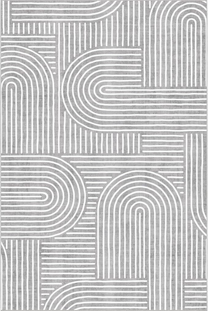 6x9 Area Rug - Large Abstract Washable Non-Slip Grey Stain Resistant Living Room Rug Rainbow Low-Pile Floor Carpet Soft Modern Accent Rugs for Bedroom Dining Room Office Classroom Nursery