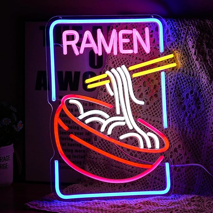 Ramen Neon Sign Noodle Led Neon Lights for Wall Decor Neon Ramen Light up Sign Powered by USB Multi colored Neon Lights for Restaurant Ramen Shop Window(16.5’’X12’’)