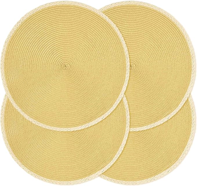 Noctiflorous Round Braided Placemats Set of 4 Table Mats 15 Inches Washable Heat Resistant for Dining Table Non-Slip Indoor Outdoor Place Mats for Easter(01 Ginger Yellow 4)