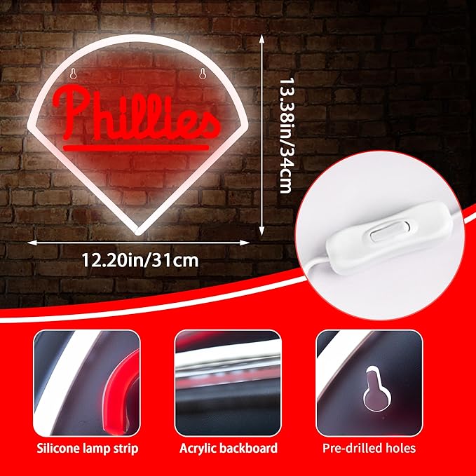 Neon Sign for Wall Decor Baseball Neon Light for Club Baseball Sports Team Sign Neon Sign for Man Cave Bedroom Garage Sports Fans Gifts Room Decor Size13.3 * 12.2In(ZYLD126)