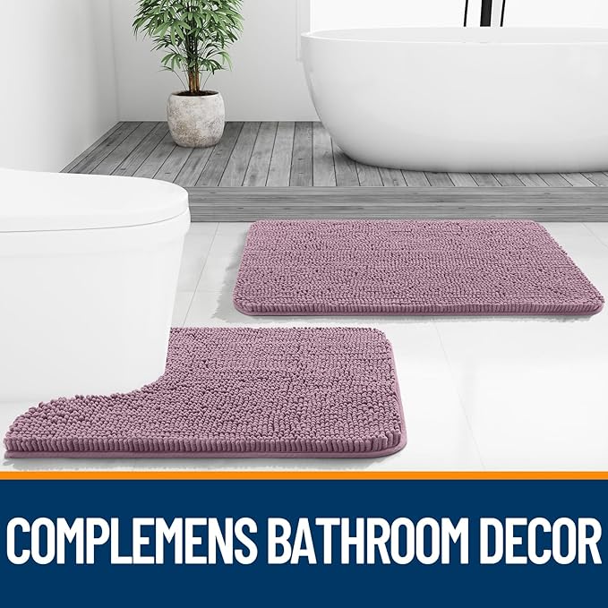 OLANLY Bathroom Rugs 24x16, Extra Soft Absorbent Chenille Bath Rugs, Rubber Backing Quick Dry, Machine Washable Bath Mats for Bathroom Floor, Tub and Shower, Home Decor Accessories, Deep Plum