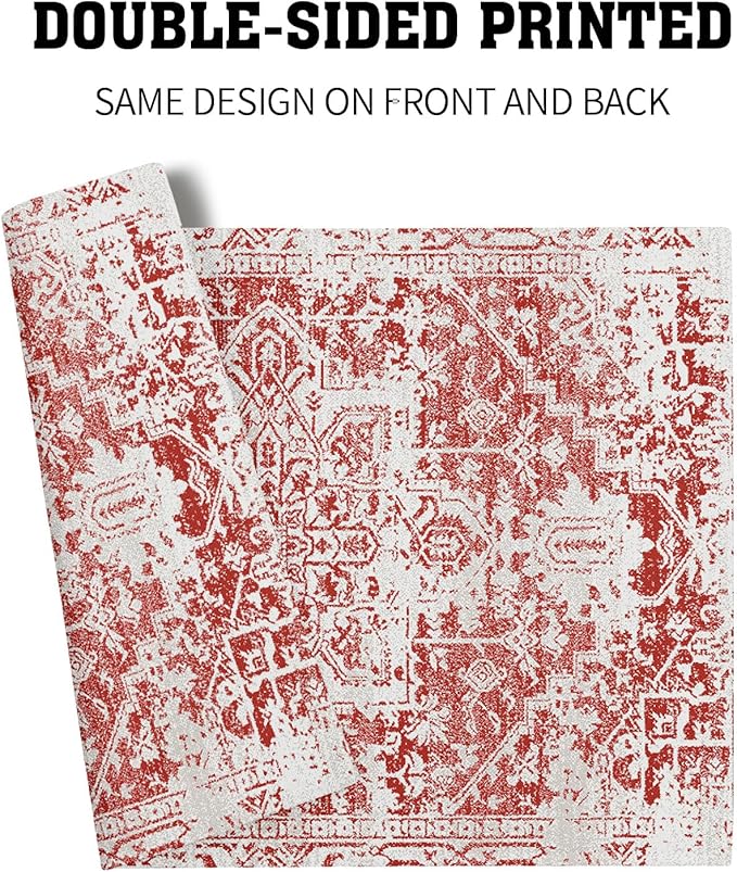 Gray Red Boho Placemats Set of 4 Ethnic Bohemian Carpet Place Mats Washable Kitchen Dining Vintage Grey Geography Floral Linen Table Mats Stain Heat-Resistant Cloth Tabel for Home Party 12x18 in
