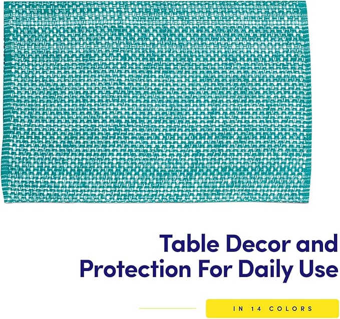 Sweet Home Collection 100% Cotton Placemats for Dining Room Rectangle Two Tone Woven Fabric 13" x 19" Soft Durable Table Mat Set, Set of 6, Turquoise