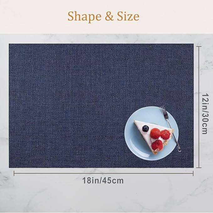 DACHUI Placemats Set of 6, Linen Look Woven Place Mats, Water Resistant, Heat Resistant, Washable, Durable Table Mats (Navy Blue)