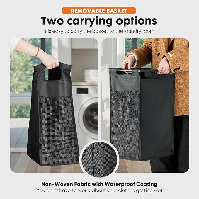 Sweetcrispy Laundry Hamper with 2 Pull-Out Removable Sorter Bags 2 × 13.1Gal (99L) Capacity, Movable Wheels, Freestanding Clothes Basket Organizer in Bathroom, Rustic Brown and Black