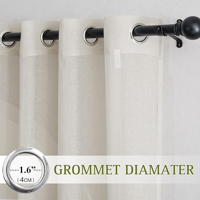 NICETOWN Natural Linen Curtains for Bedroom, Grommet Extra Long Linen Blend Window Treatments Privacy Drapes with Light Filtering for Bedroom/Home Office, W52 x L144, 2 Panels