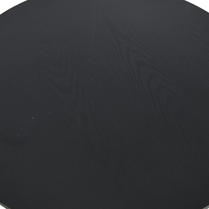 Household Essentials Jamestown Round Coffee Table Black Oak Wood Grain and Black Metal