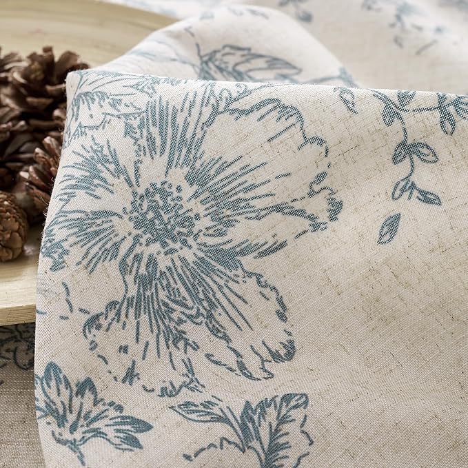 jinchan Lined Linen Blend Curtain Floral Curtains for Living Room 90 Inches Long Blue Peony Flower Printed Curtain Rod Pocket Back Tab Farmhouse Patterned Drapes Bedroom Window Curtains Set 2 Panels