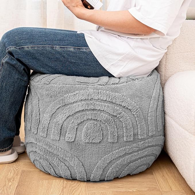 Asuprui Round Ottoman Pouf Ottoman Foot Stool Seat Faux Fur Bean Bag Foot Rest Floor Chair Leg Rest for Living Room, Bedroom or Wedding Gifts 20x20x14 Inches (Quiet Gray)