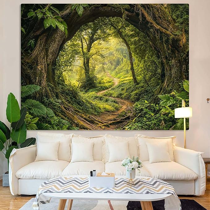 Kanuyee Forest Tapestry Green Landscape Wall Tapestry, Nature tapestries for Bedroom Ceiling Tapestries Wall Hanging for Bedroom Living Room Wall Decor Forest-2 70"x90"