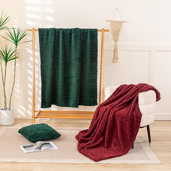 YUSOKI Sherpa Throw Blanket(Without Pillows)-3D Stylish Design Super Soft Cozy Blanket Plush Fluffy Blankets for Teen Girls Women Couch Bed Sofa Chair Gift(Forest Green,50"x65")