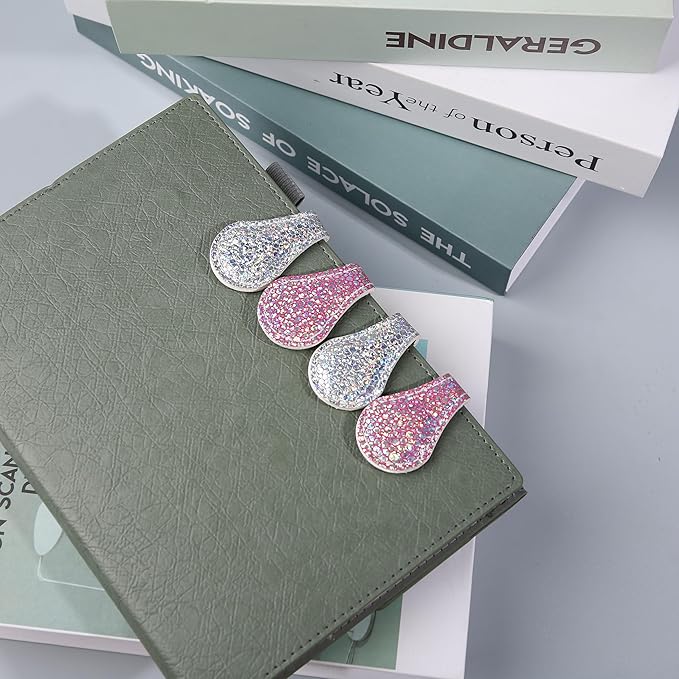 3 PCS Sparkling Leather Magnetic Bookmark, Bling Bookmark for Girls Vintage Book Mark Double-Sided Magnetic Page Markers Leather Page Clip Buckles Reading Supplies for Teacher Students Book Lovers