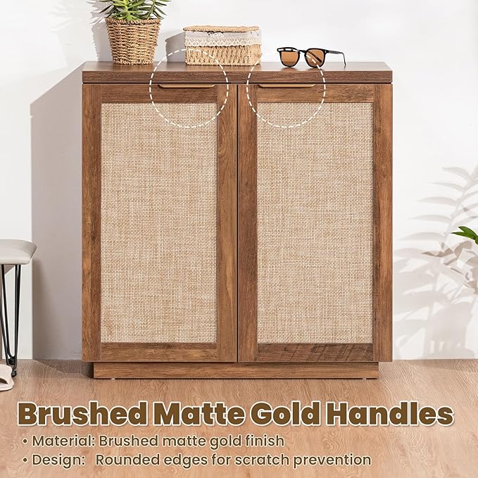 HOMMPA Rattan Sideboard Buffet Kitchen Storage Cabinet with Doors Boho Large Wood Cabinet with Adjustable Shelves for Dining Room Kitchen Living Room Hallway Entry Natural Brown