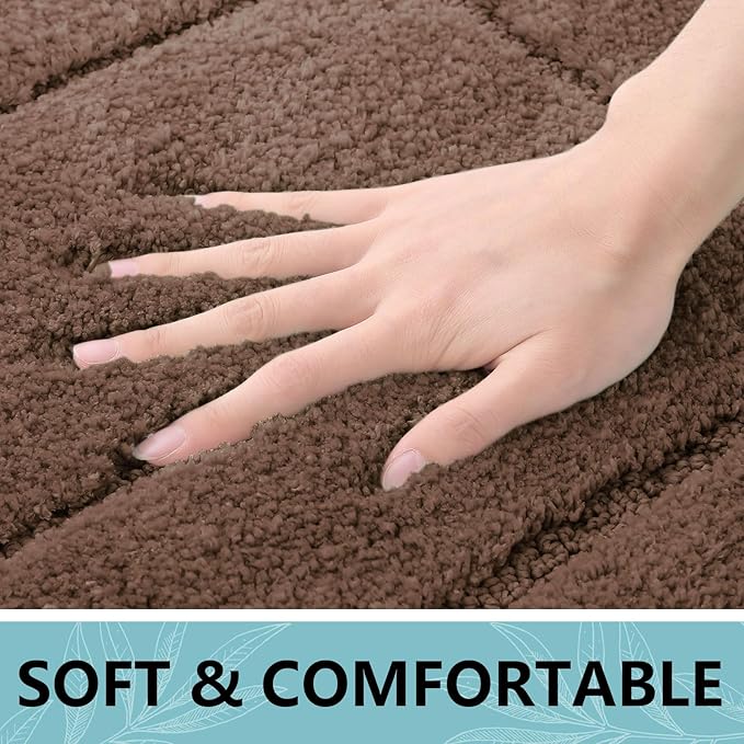 Buganda Bathroom Rugs, 47" x 24", Soft and Absorbent Microfiber Bath Rugs, Non-Slip Shaggy Shower Carpet, Machine Wash Dry Bath Mats for Bathroom Floor, Tub and Shower, Brown