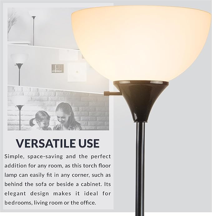 Newhouse Lighting NHFL-CH-BK Charles 71-inch Modern Standing, Torchiere Floor Lamp for Bedrooms, Living Room | Durable Floor Lamp For Home, Office, Reading (Black)