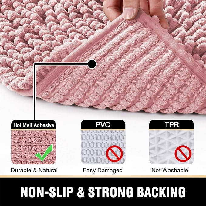 H.VERSAILTEX Bathroom Rugs Bath Mat Bath Rugs Bath Mats for Bathroom Non Slip Extra Thick Buncy Soft Chenille Bath Rug Fulffy Shag, Indoor Rug for Entry Living Room (Coral Pink, Large 59" x 20")