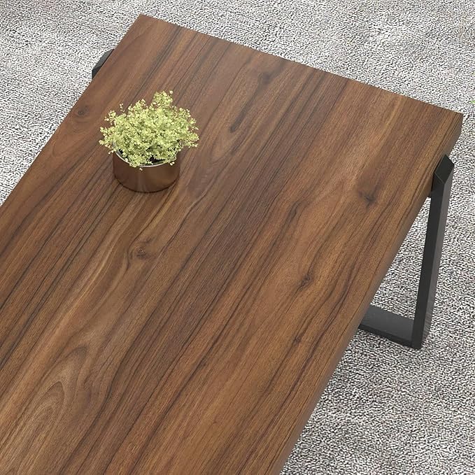 FOLUBAN Modern Coffee Table, Rustic Wood and Metal Center Table, Industrial Rectangle Cocktail Tea Table for Living Room, Walnut, 44 Inch