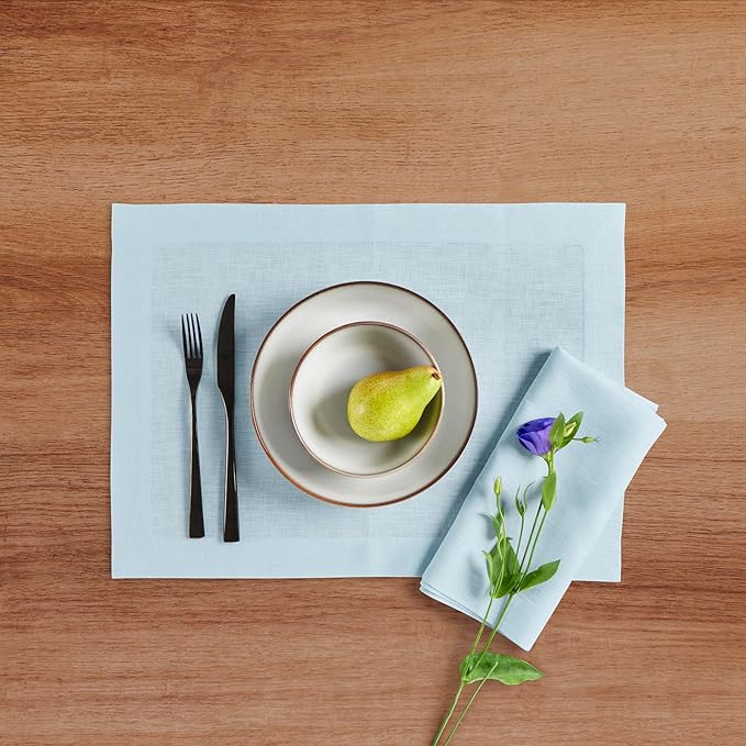 Solino Home Linen Placemats Set of 4 - Ice Water Placemats 14 x 19 Inch - 100% Pure Linen Table Place Mats for Summer - Fete