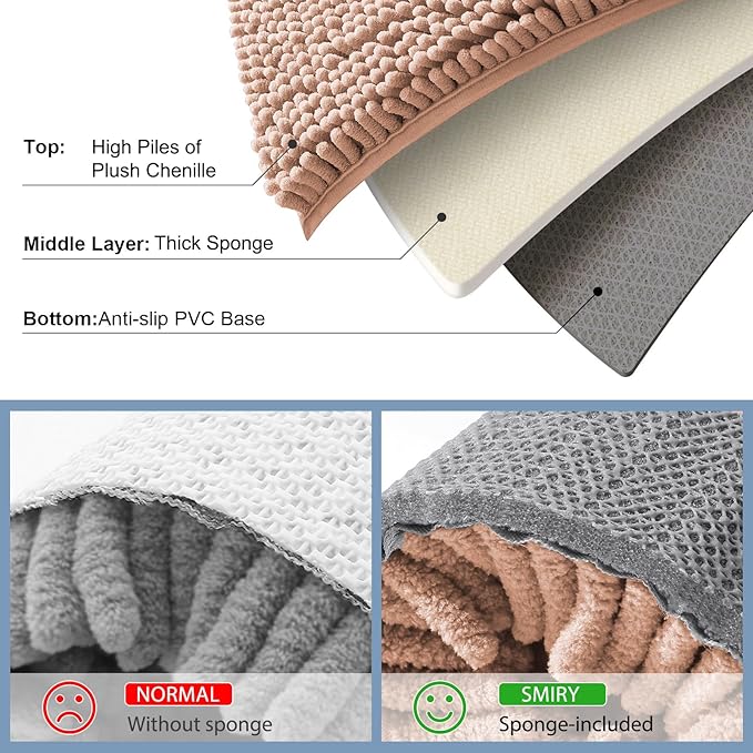 Smiry Luxury Chenille Bathroom Rugs 30x20, Extra Soft and Absorbent Shaggy Bath Mat, Machine Washable, Non-Slip Plush Carpet Runner for Tub, Shower, and Floor, Home Decor Accessories, Peach
