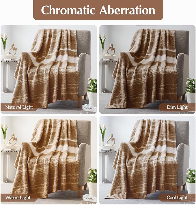 WRENGONGE Burnt Orange Throw Blanket, 50x70 Soft Cozy Striped Throw Blankets for Couch, Sofa, Bed, Travel, Lightweight Fluffy Warm Plush Decorative Blankets for Women, Men,Kids Gift