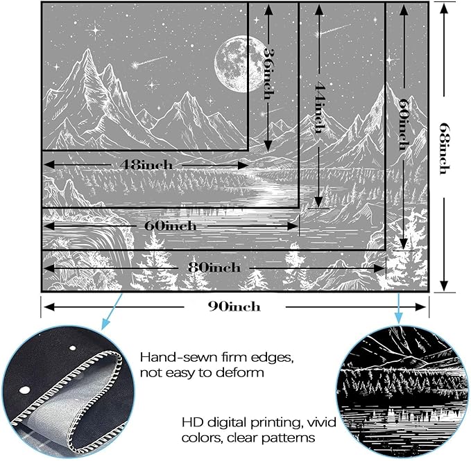 Lunerfex Black Nature Tapestry (36.00" x 48.00") for Bedroom - Mountain Landscape Wall Art - Versatile Decor for Indoor and Outdoor Spaces