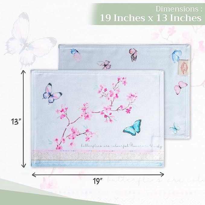 Maison d' Hermine Placemats Set of 4 100% Cotton Washable Cloth Place Mats, Reusable Table Mats for Kitchen Dining Decoration, Party, Wedding, Restaurant Spring/Summer (Blossoms in Spring, 13" x 19")